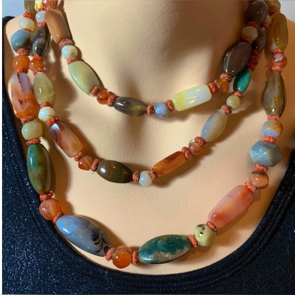 Vintage Semi Precious Stone Necklace, Vintage Stone Sweater Necklace
